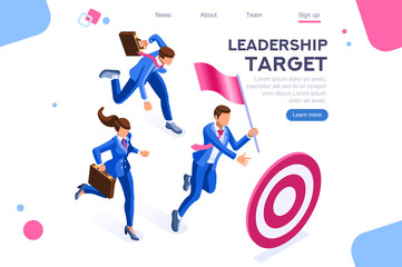 Running people, target forward. Leadership, climbing your way, job action. Can use for web banner, infographics, hero images. Flat isometric vector illustration isolated on white background