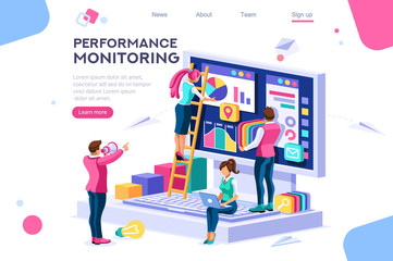 Abstract ladder presentation. Monitor collection. Performance of simple designer building monitor chart. Flat color icons, creative illustrations, isometric infographic images, web banner