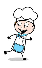 Running and Smiling - Cartoon Waiter Male Chef Vector Illustration﻿