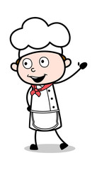 Saying Hi by Waving Hand - Cartoon Waiter Male Chef Vector Illustration﻿