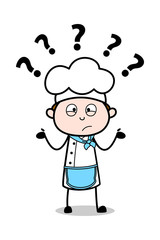 Confused - Cartoon Waiter Male Chef Vector Illustration﻿