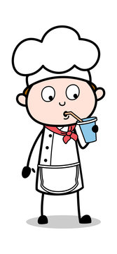 Drinking Energy Water - Cartoon Waiter Male Chef Vector Illustration﻿