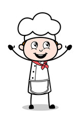 Raising Hands in Happiness - Cartoon Waiter Male Chef Vector Illustration﻿