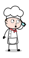 Talking with Customer on Call - Cartoon Waiter Male Chef Vector Illustration﻿