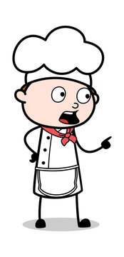 Pointing Gesture While Talking - Cartoon Waiter Male Chef Vector Illustration