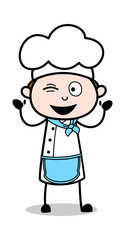 Laughing and Winking Eye - Cartoon Waiter Male Chef Vector Illustration﻿