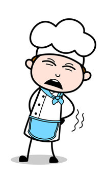 Backache - Cartoon Waiter Male Chef Vector Illustration﻿
