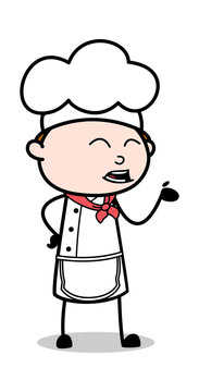 Hand Gesture While Talking - Cartoon Waiter Male Chef Vector Illustration