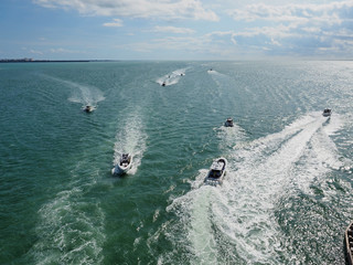 A busy boating day on Biscayne Bay near Key Biscayne, Florida.
