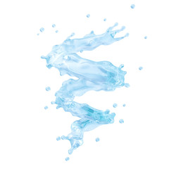 Fresh pure water swirl splash. Clean transparent water liquid wave in spiral  form isolated on white.  Healthy drink fluid splash, hydration or saving water ecology concept. 3D render