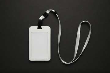 Lanyard badge card, tag id on black background, identification card mockup.
