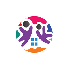 happy family house logo, family in circle, logo template