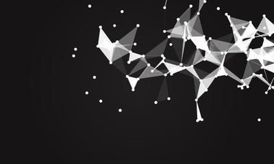 Abstract futuristic background with dots and lines. Vector illustration. Scientific and technological concept, molecular particles and atoms. Big data digital. Polygonal structure.