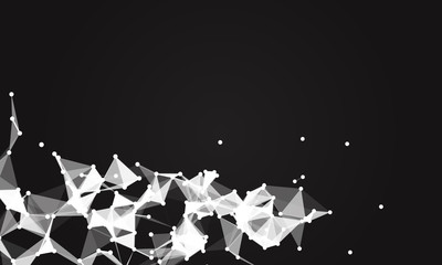 Abstract futuristic background with dots and lines. Vector illustration. Scientific and technological concept, molecular particles and atoms. Big data digital. Polygonal structure.