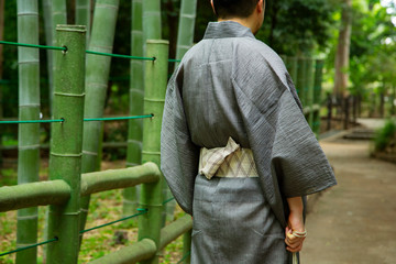 Japanese Kimono style in bamboo forest