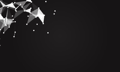 Abstract futuristic background with dots and lines. Vector illustration. Scientific and technological concept, molecular particles and atoms. Big data digital. Polygonal structure.