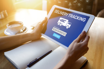 Delivery tracking form on device screen. E-commerce and business concept.