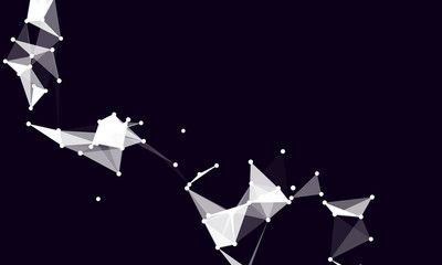 Abstract futuristic background with dots and lines. Vector illustration. Scientific and technological concept, molecular particles and atoms. Big data digital. Polygonal structure.