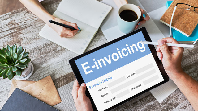E-invoicing, Online banking and payment. Technology and business concept.