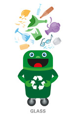 Waste sorting and recycling concept. Color ilustration. Glass.