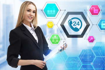 The concept of business, technology, the Internet and the network. A young entrepreneur working on a virtual screen of the future and sees the inscription: