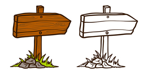 Doodle Wood signboard icon set . Hand drawn Cartoon of wood signboard vector icon for web design isolated on white background