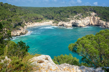 Cala Mitjana beach in Menorca, Balearic islands, Spain