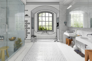 Renovation of an old building bathroom (preview) - 3d visualization