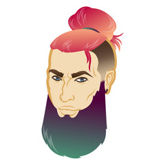 Vector bearded men face profile hipster head with haircuts, mustaches and beards. For Silhouettes or avatars, emblems and icons, labels