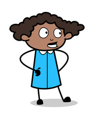 Standing and Talking Style - Retro Black Office Girl Cartoon Vector Illustration