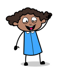 Joyful Waving Hand - Retro Black Office Girl Cartoon Vector Illustration