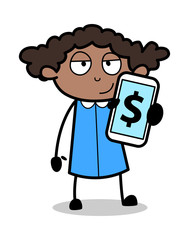 Showing Earning - Retro Black Office Girl Cartoon Vector Illustration