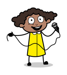 Giving a Speech - Retro Black Office Girl Cartoon Vector Illustration