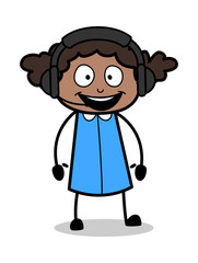 Helpline Service - Retro Black Office Girl Cartoon Vector Illustration