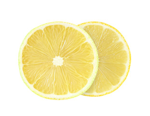 Lemon cut into two round pieces isolated on white background with clipping path.