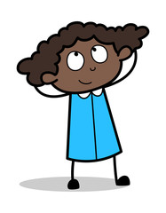 Smiling Thought - Retro Black Office Girl Cartoon Vector Illustration