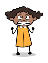 Fototapeta premium Irritated - Retro Black Office Girl Cartoon Vector Illustration