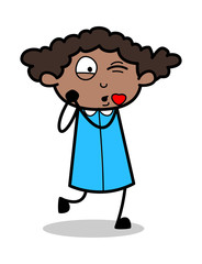 Blowing Kiss - Retro Black Office Girl Cartoon Vector Illustration
