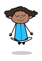 Yoga Position - Retro Black Office Girl Cartoon Vector Illustration