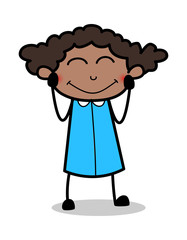 Feeling Shy and Smiling - Retro Black Office Girl Cartoon Vector Illustration
