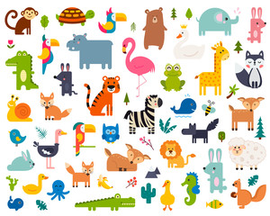 Cute Animal Vector illustration Icon Set isolated on a white background