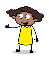 Happy Face with Hand Gesture - Retro Black Office Girl Cartoon Vector Illustration