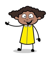 Showing with Happy Mood - Retro Black Office Girl Cartoon Vector Illustration