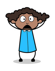 Surprised Face - Retro Black Office Girl Cartoon Vector Illustration