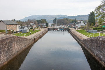 Fototapeta premium Caledonian Canal in Fort Augustus at Loch Ness Highlands Scotland Great Britain