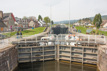 Caledonian Canal in Fort Augustus at Loch Ness Highlands Scotland Great Britain