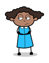 Upset Mood - Retro Black Office Girl Cartoon Vector Illustration