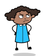 Aggressive Face - Retro Black Office Girl Cartoon Vector Illustration