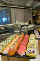  delicious maki sushi roll in restaurant