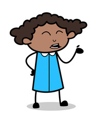 Hand Gesture During Talk - Retro Black Office Girl Cartoon Vector Illustration